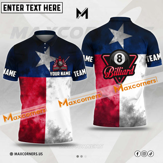 Maxcorners Vintage Texas Billiards Jersey Personalized Name, Team Name 3D Polo Shirt For Jim