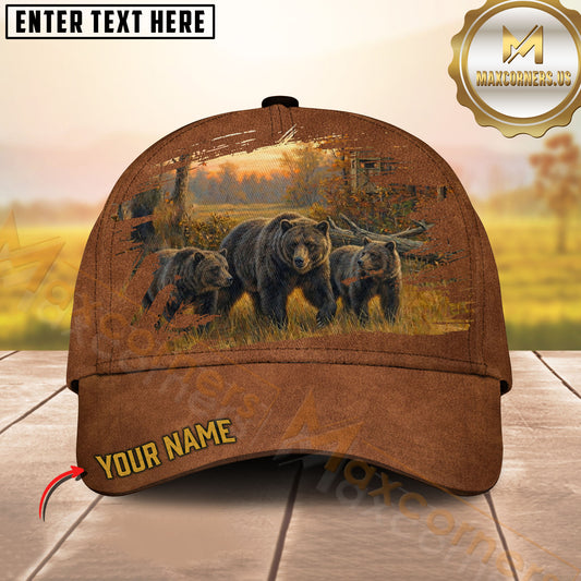 Maxcorners Personalized Vintage Brown Leather Hunting 3D Cap, Perfect Gift for Hunter (Deer/Moose/Boar/Bear/Turkey/Duck)
