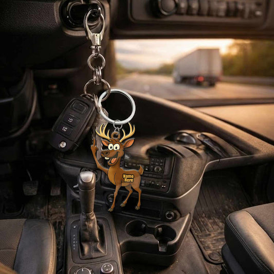 Maxcorners Funny Deer Personalized Name Reindeer Butt Pose Ornament And Keychain Custom Gift For Hunters 2D Flat