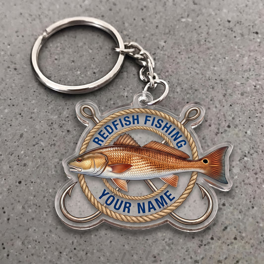 Maxcorners Redfish Fishing Nautical Rope Hooks Personalized Name 3D Keychain And Ornament