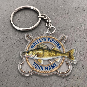 Maxcorners Walleye Fishing Nautical Rope Hooks Personalized Name 3D Keychain And Ornament