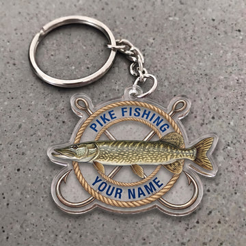 Maxcorners Pike Fishing Nautical Rope Hooks Personalized Name 3D Keychain And Ornament