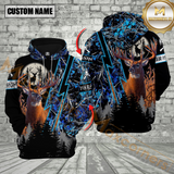 Maxcorners Blue Camo Deer Hunting Custom Name Buck Deer With Forest Background 3D Hoodie All Over Printed Clothes