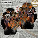 Maxcorners Orange Camo Deer Hunting Custom Name Buck Deer With Forest Background 3D Hoodie All Over Printed Clothes