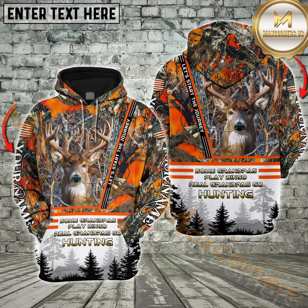 Maxcorners Orange Deer Hunting Some Grandpas Play Bingo, Real Grandpas Go Hunting Custom Name 3D Hoodie All Over Printed Clothes