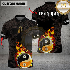 Maxcorners Billiards Tribal Flame Yin Yang Multicolor Customized Name, Team Name 3D Shirt