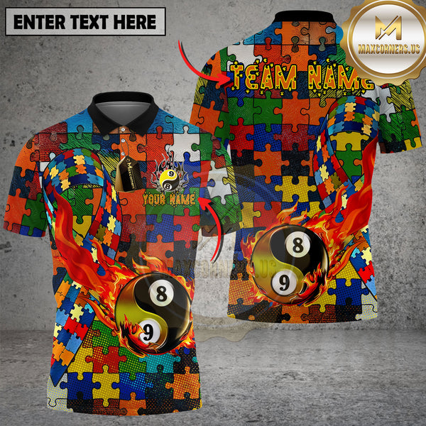 Maxcorners Billiards Puzzle Pattern Yin Yang Fireball Personalized Name 3D Unisex Shirt