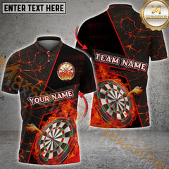 Maxcorners Darts Flame Magma Pattern Mutilcolor Option Customized Name, Team Name 3D Polo Shirt