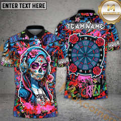 Maxcorners Darts Sugar Skull Art Graffiti Style Multicolor Customized Name, Team Name 3D Polo Shirt