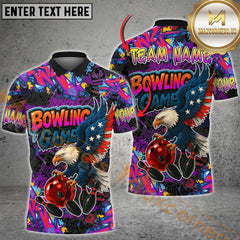 Maxcorners Bowling American Eagle Graffiti Multicolor Personalized Name, Team Name 3D Shirt