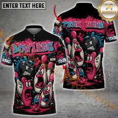 Maxcorners Bowling Cartoon Screaming Pins Street Art Multicolor Customized Name, Team Name 3D Polo Shirt