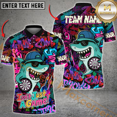 Maxcorners Darts Cool Shark Graffiti Street Style  Multicolor Customized Name, Team Name 3D Polo Shirt