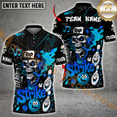 Maxcorners Bowling Rap Skull Graffiti Strike Style Multicolor Customized Name, Team Name 3D Polo Shirt
