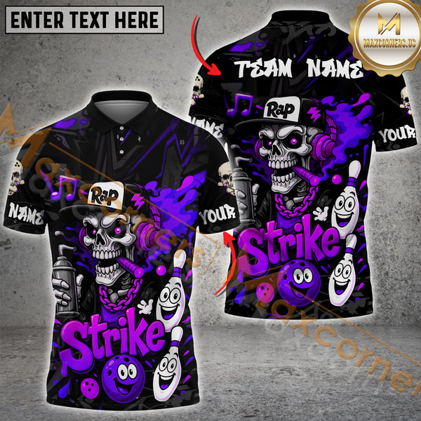 Maxcorners Bowling Rap Skull Graffiti Strike Style Multicolor Customized Name, Team Name 3D Polo Shirt