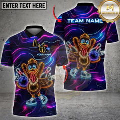 Maxcorners Bowling Neon Turkey Cartoon Personalized Name 3D Unisex Shirt