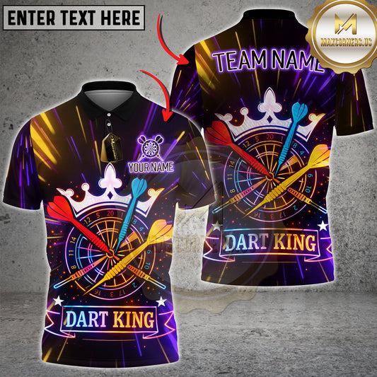 Maxcorners Darts Neon Crown Dartboard Dart King Design Personalized Name 3D Unisex Shirt