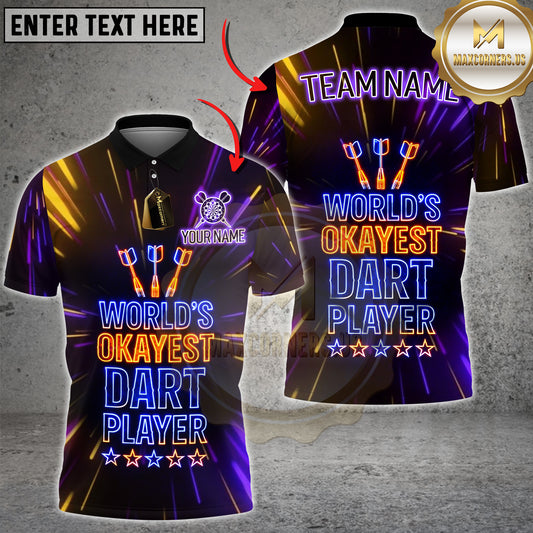 Maxcorners Darts Neon Funny Quote World’s Okayest Dart Player Personalized Name 3D Unisex Shirt