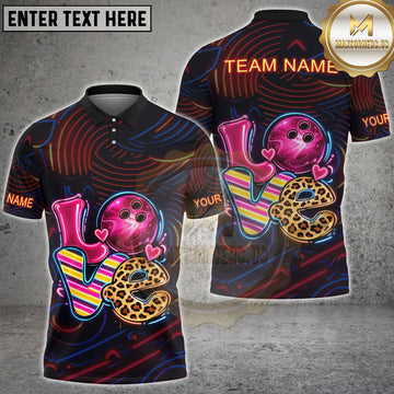 Maxcorners Bowling Love Bowling Ball Leopard Pattern Neon Personalized Name, Team Name 3D Shirt