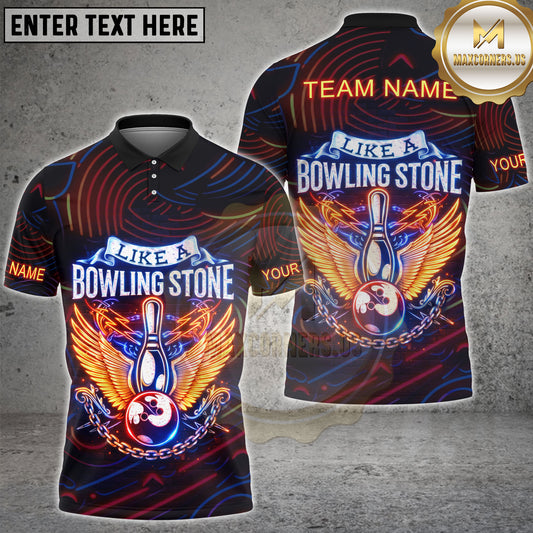 Maxcorners Bowling Like A Bowling Stone Wings Lightning Neon Personalized Name, Team Name 3D Shirt