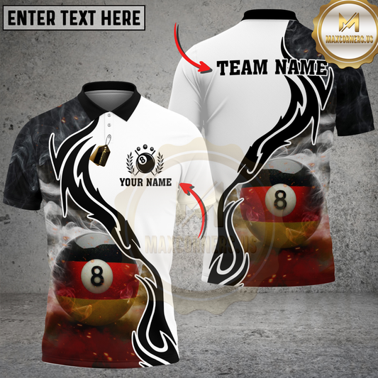 Maxcorners Billiards Germany Flag 8 Ball Smoke Tribal Personalized Name 3D Unisex Shirt