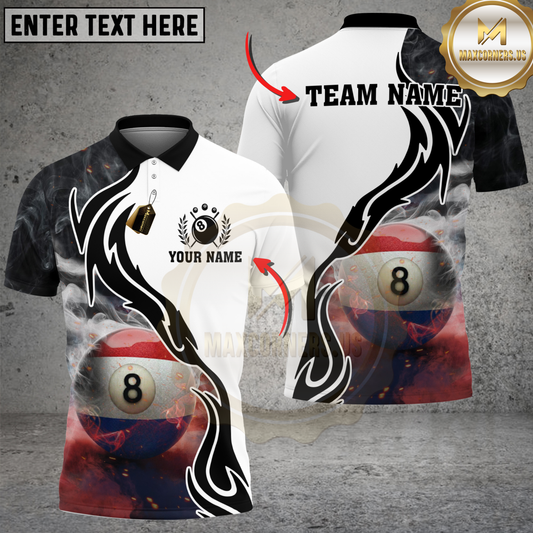 Maxcorners Billiards Netherlands Flag 8 Ball Smoke Tribal Personalized Name 3D Unisex Shirt