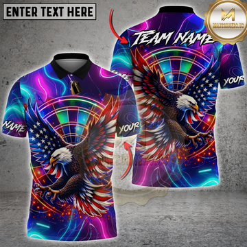 Maxcorners Darts USA Freedom Eagle Neon Dartboard Personalized Name 3D Unisex Shirt