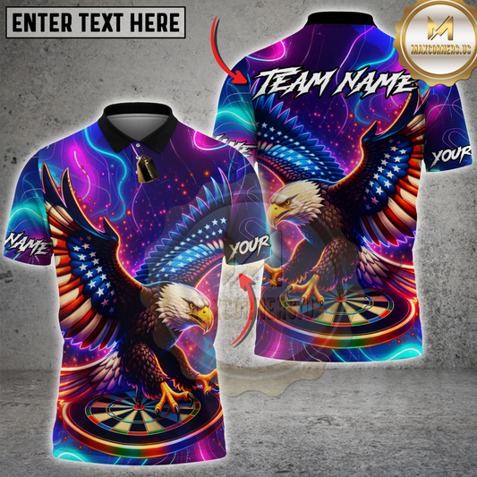 Maxcorners Darts Patriotic Eagle Neon Dartboard Personalized Name 3D Unisex Shirt