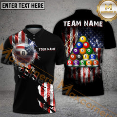 Maxcorners Billiard USA Flag 8 Ball Stars And Stripes Style Personalized Name, Team Name 3D Shirt