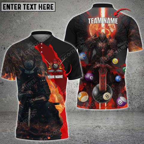 Maxcorners Billiards Samurai Multicolor Option Personalized Name 3D Polo (4 Colors)