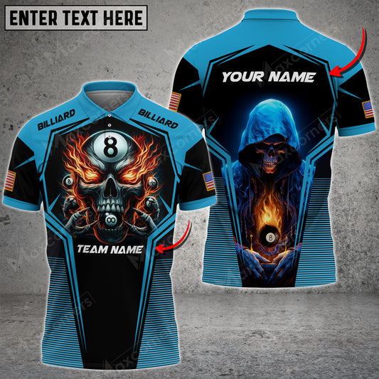 Maxcorners Billiards Skull 8 Ball Multicolor Options Personalized Name And Team Name 3D Polo (4 Colors)