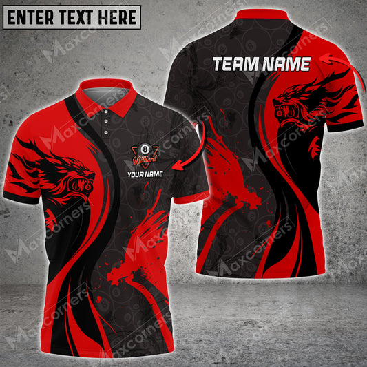 Maxcorners Billiards Multicolor Option Dragon Pattern Customized Name And Team Name 3D Polo Shirt (4 Colors)