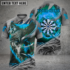 Maxcorners Darts Wolf Flame Mutilcolor Options Personalized Name, Team Name 3D Polo Shirt