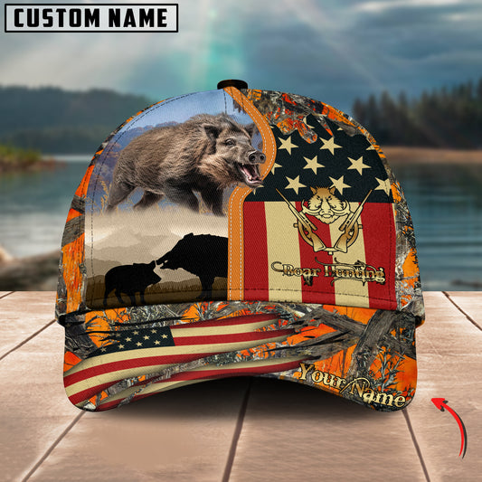 Maxcorners Boar Hunting Leather Personalized Name 3D Cap (2 Colors)