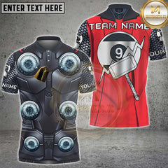 Maxcorners Billiards Lightning Hammer 9 Ball Design Personalized Name 3D Unisex Shirt