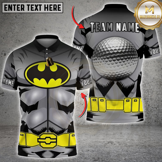 Maxcorners Golf Hero Suit Bat Style Chest Logo Big Golf Ball Back Design Personalized Name 3D Unisex Shirt