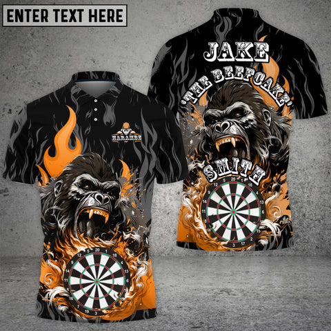 Maxcorners Custom Darts Team Jersey, Fierce Gorilla with Flaming Dartboard Personalization Name And Team Name For Jake