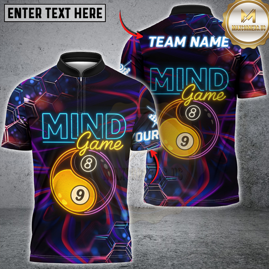Maxcorners Billiard Mind Game Neon Style Personalized Name 3D Unisex Shirt