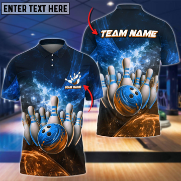 Maxcorners Bowling & Pins Light Crash Multicolor Option Customized Name, Team Name 3D Polo Shirt 03
