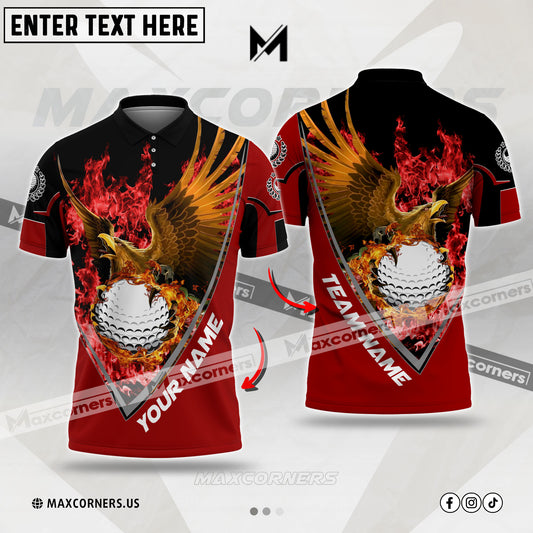 Maxcorners Golf Eagle Ball Fire Flame Sport Jersey Multicolor Options Customized Name, Team Name 3D Polo Shirt