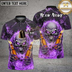 Maxcorners Bowling Flaming Skull And Beer Multicolor Customized Name, Team Name 3D Shirts