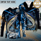 Maxcorners Marlin Fishing Blue Smoke Sun Protection Personalized Name, Team Name 3D Long Sleeve Shirt