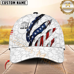 Maxcorners Bowling US Flag Ball Pattern Personalized Name 3D Cap