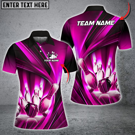 Maxcorners Bowling Colorful Rays Of Light Multicolor Option Customized Name 3D Shirt For Women (6 Colors)