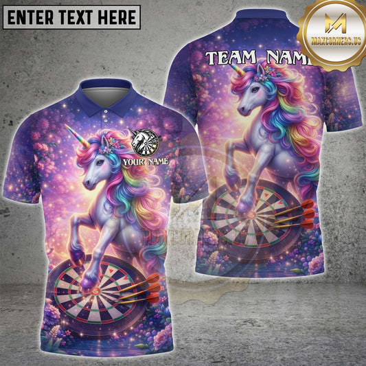 Maxcorners Darts Flower Garden Unicorn Sparkle Personalized Name 3D Unisex Shirt