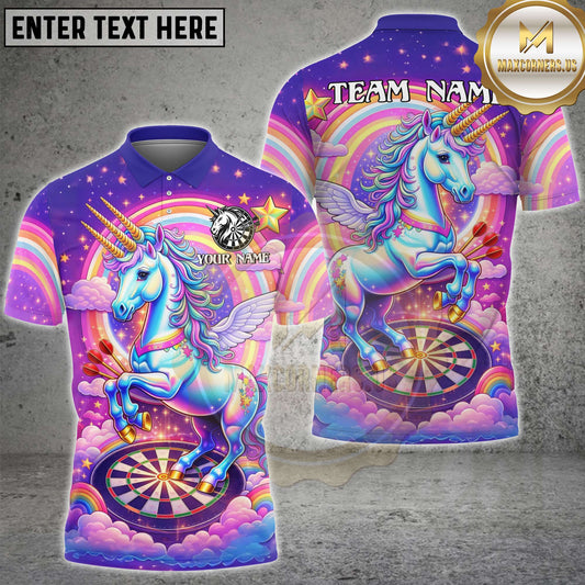 Maxcorners Darts Magical Rainbow Unicorn Clouds Personalized Name 3D Unisex Shirt