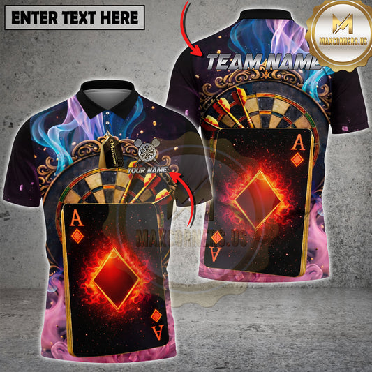 Maxcorners Dart Ace of Diamonds Luxury Casino Smoke Personalized Name, Team Name 3D Polo Shirt