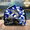 Maxcorners Fishing Jumping Splash Blue Camo Design Customized Name 3D Cap (6 Breeds)