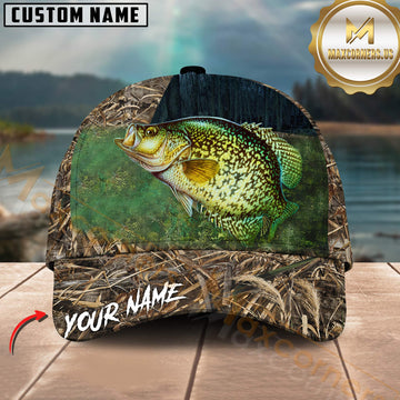 Maxcorners Crappie Fishing Realistic Camo Grassland Design Customized Name 3D Cap