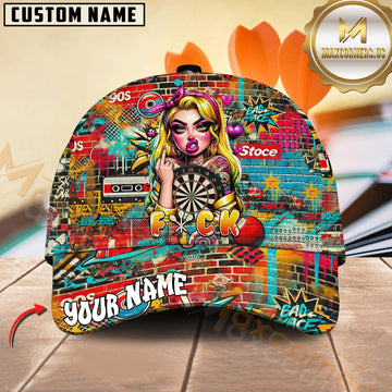 Maxcorners Darts Sexy Girl Graffiti Street Art Personalized Name 3D Cap