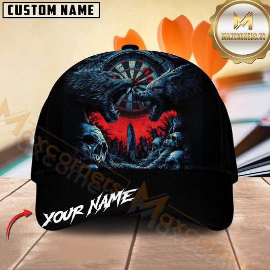 Maxcorners Darts Dark Wolf Skull City Personalized Name 3D Cap